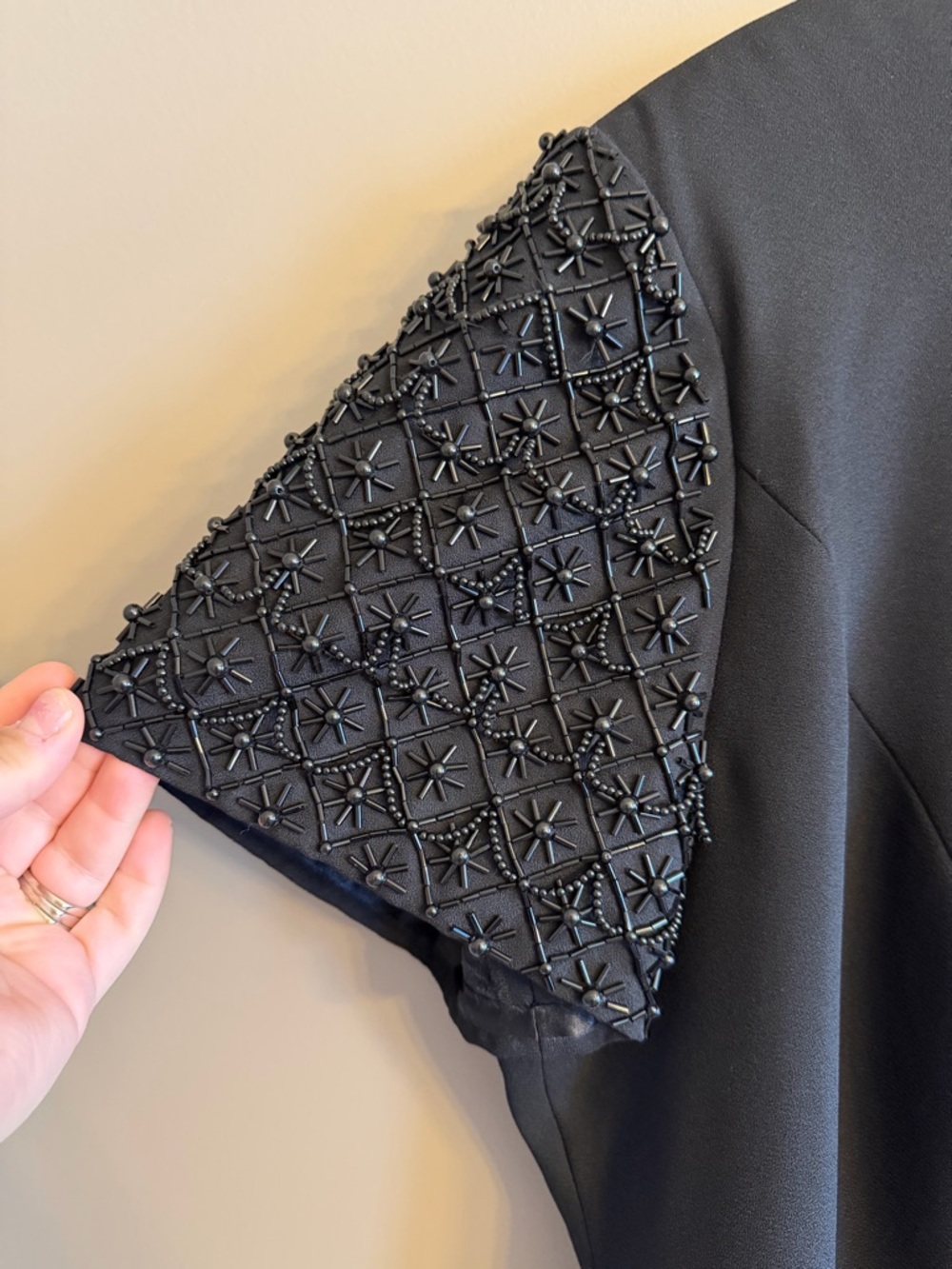 R&M Richards Black Sheath Dress with Beaded Short Sleeves - Picture 2 of 6